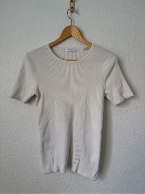 Equipment Femme Small Cream Ribbed Basic T Shirt Cotton Silk Cashmere